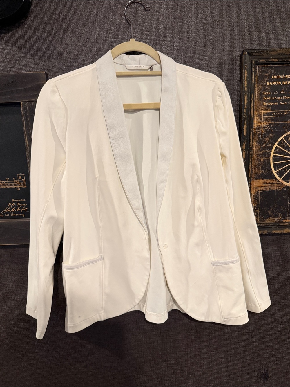 Women's White Open-Front Blazer with Shawl Collar